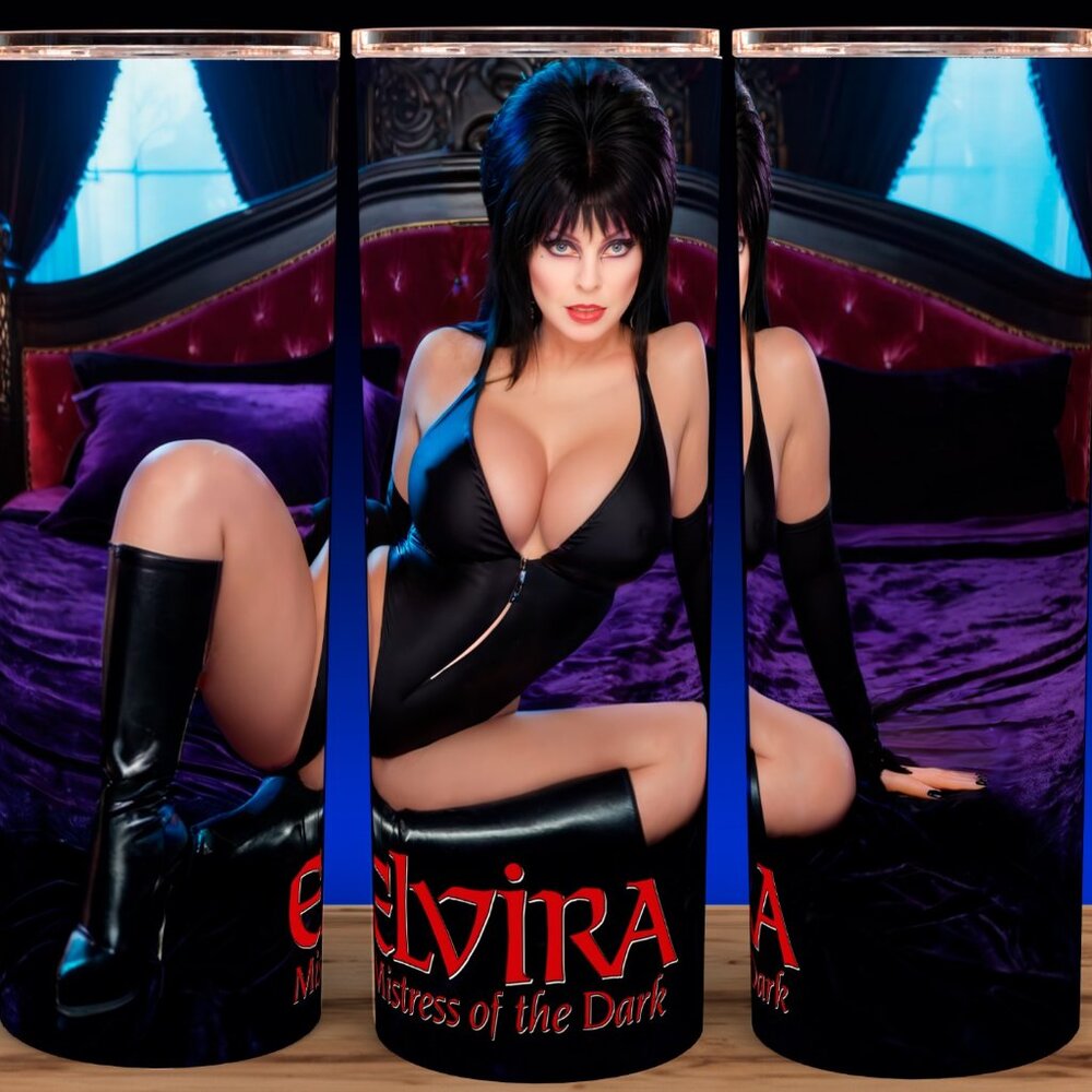 Sexy Elvira Mistress of the Dark in Bed Cup Mug Tumbler 20oz
